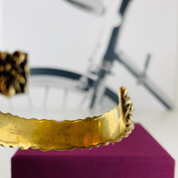 Gucci Brass Gold Lion Mane Cuff Bracelet Crystal L - Picture 6 of 6